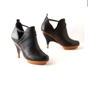 Anthropologie Black and Brown Heeled Boots with Elegant Stiletto